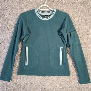 Patagonia‎ Women Pullover Sweater Size XS Green Fleece Outdoors Hiking Pockets